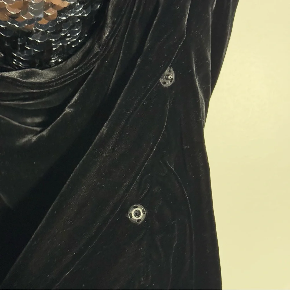 Oscar de la Renta black strapless draped velvet and sequin top / minidress - Picture 10 of 14